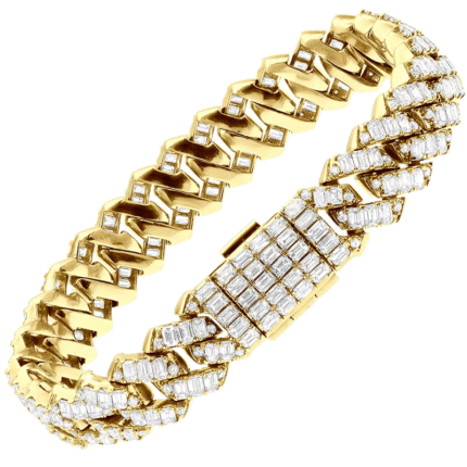 New special men's gold chain bracelet, baguette cut diamond and brilliant jewelry, 18k yellow gold, model: bdm1083