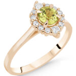 women's gold ring, flower design with peridot gemstone and brilliant-cut diamonds, model: rgf1873
