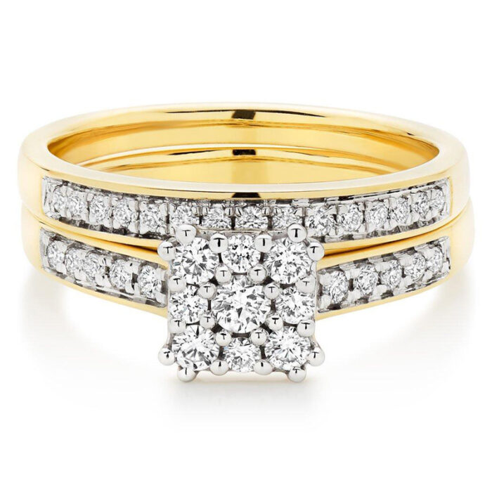 Women's wedding ring and back, yellow gold, diamond cut, brilliant cut, cluster design, flower model: code RDF1153 - Image 2