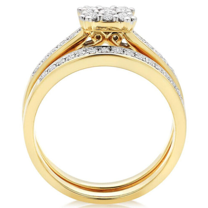 Women's wedding ring and back, yellow gold, diamond cut, brilliant cut, cluster design, flower model: code RDF1153 - Image 3