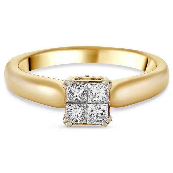Princess cut women's gold ring, minimalist design, wedding jewelry with white princess cut diamonds, code: RDF1156 - Image 2