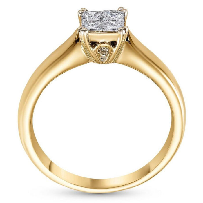 Princess cut women's gold ring, minimalist design, wedding jewelry with white princess cut diamonds, code: RDF1156 - Image 3