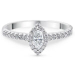 Women's wedding ring with marquise cut diamond and brilliant cut diamonds, 18k white gold, new design, code RDF1159 - Image 2
