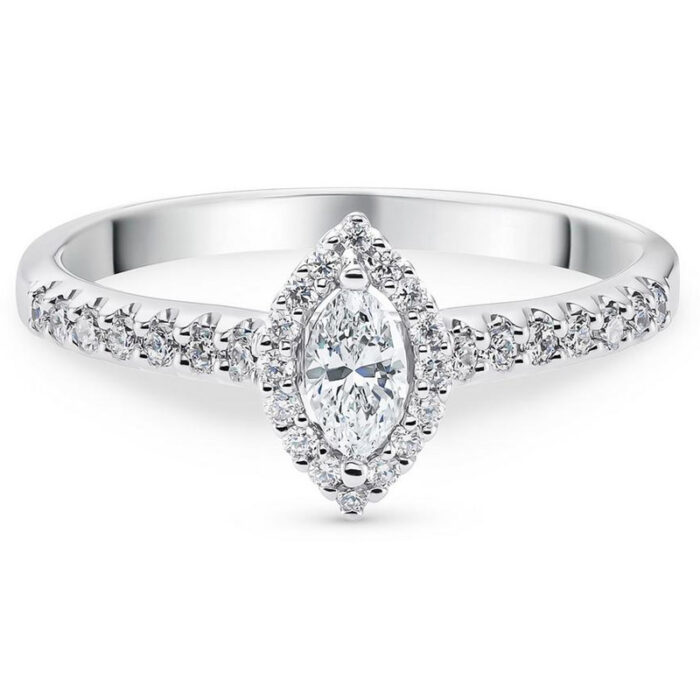 Women's wedding ring with marquise cut diamond and brilliant cut diamonds, 18k white gold, new design, code RDF1159 - Image 2