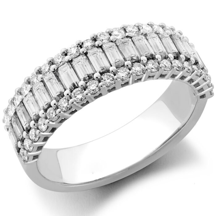 Women's gold wedding ring, eternity design, baguette cut diamond and brilliant ring, 18k white gold: Code RDF1162 - Image 1