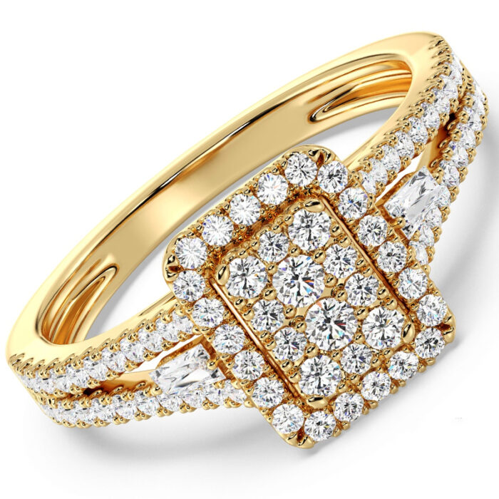 Women's diamond wedding ring, all-jewelry, special design, emerald and 18k yellow gold: Code RDF1163 - Image 1