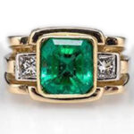 18k gold men's ring with emerald and brilliant-cut diamonds, luxury design rgm1447 - Image 3