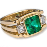 18k gold men's ring with emerald and brilliant-cut diamonds, luxury design rgm1447 - Image 2