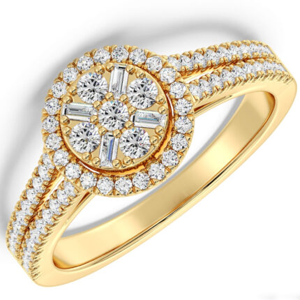 Stylish women's wedding ring model, diamond and baguette jewelry, 18k yellow gold: code RDF1161