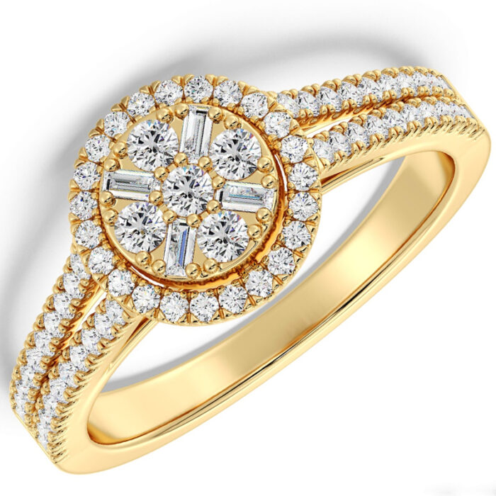 Stylish women's wedding ring model, diamond and baguette jewelry, 18k yellow gold: code RDF1161 - Image 1