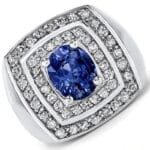 Luxury 18K white gold Men’s Sapphire Rings with blue sapphire and diamonds model RGM1640