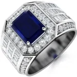 Luxury Men’s Sapphire Rings 18K white gold with blue sapphire, brilliant-cut diamonds and