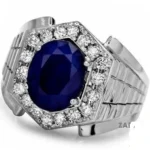 Luxury Men’s Sapphire Ring 18K White Gold with Brilliant-Cut Diamonds RGM166