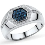 Side view of 18K white gold Men’s Sapphire Rings with sapphire and diamonds RGM1674