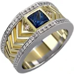 Luxury 18K yellow gold Men’s Sapphire Rings with blue sapphire and diamonds model RGM1677