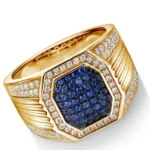 Side view of 18K white gold Men’s Sapphire Rings with sapphire and diamonds RGM1688