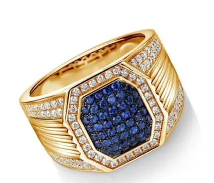 Side view of 18K white gold Men’s Sapphire Rings with sapphire and diamonds RGM1688