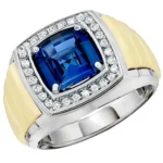 Men’s Sapphire Rings 18K white gold with blue sapphire and brilliant-cut diamonds model