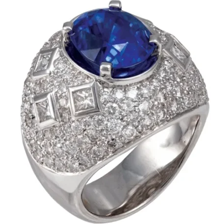 Luxury Prince-inspired 18K white gold Men’s Sapphire Rings with blue sapphire and diamonds