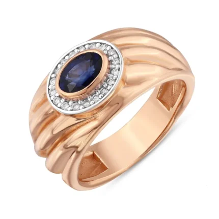 Men’s Ruby Rings 18K rose gold with blue sapphire and brilliant-cut diamonds model RGM17174