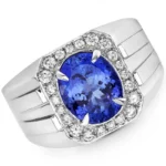 Men’s Sapphire Rings 18K white gold with light blue sapphire and brilliant-cut diamonds model