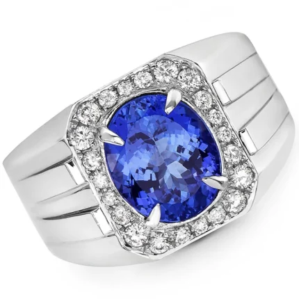 Men’s Sapphire Rings 18K white gold with light blue sapphire and brilliant-cut diamonds model