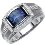 Ruby rings for men 18K white gold with blue sapphire and brilliant-cut diamonds model RGM17175