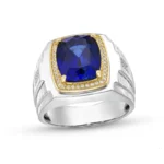 Side view of 18K white gold Men’s Sapphire Rings with sapphire and diamonds RGM17187