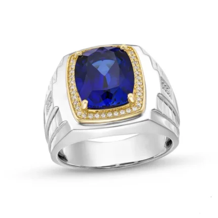 Side view of 18K white gold Men’s Sapphire Rings with sapphire and diamonds RGM17187