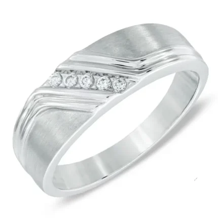 18k men’s diamond ring white gold five-stone front view