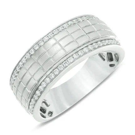 Men’s 18K White Gold Wedding Ring with Brilliant-Cut Diamonds – Model WRGM1304