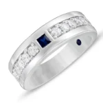 white gold sapphire ring for men 18k front view