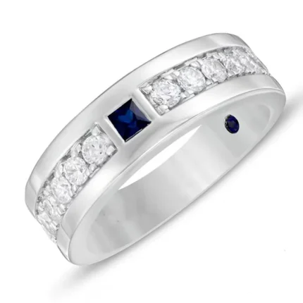white gold sapphire ring for men 18k front view
