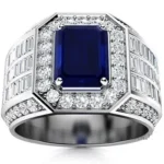 Luxury Men’s Sapphire Rings 18K white gold with blue sapphire, brilliant-cut diamonds and