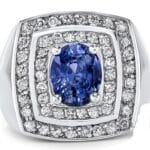 Luxury 18K white gold Men’s Sapphire Rings with blue sapphire and diamonds model RGM1640
