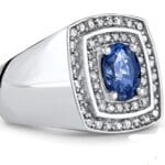 Luxury 18K white gold Men’s Sapphire Rings with blue sapphire and diamonds model RGM1640