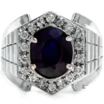 Luxury Men’s Sapphire Ring 18K White Gold with Brilliant-Cut Diamonds RGM166
