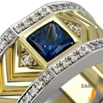 Luxury 18K yellow gold Men’s Sapphire Rings with blue sapphire and diamonds model RGM1677