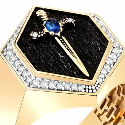 Luxury Sword-inspired 18K white gold Men’s Sapphire Rings with blue sapphire and diamonds