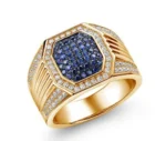 Side view of 18K white gold Men’s Sapphire Rings with sapphire and diamonds RGM1688
