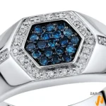 Side view of 18K white gold Men’s Sapphire Rings with sapphire and diamonds RGM1674