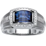 Ruby rings for men 18K white gold with blue sapphire and brilliant-cut diamonds model RGM17175