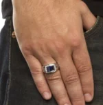 Ruby rings for men 18K white gold with blue sapphire and brilliant-cut diamonds model RGM17175