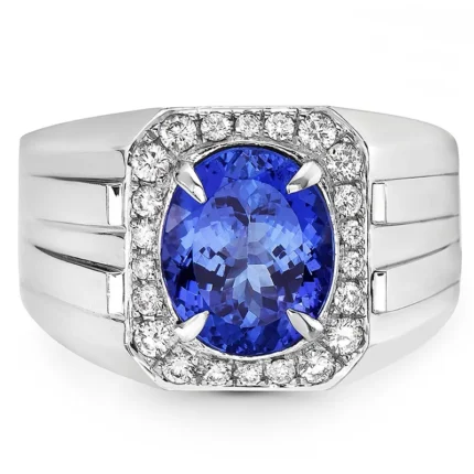 Men’s Sapphire Rings 18K white gold with light blue sapphire and brilliant-cut diamonds model