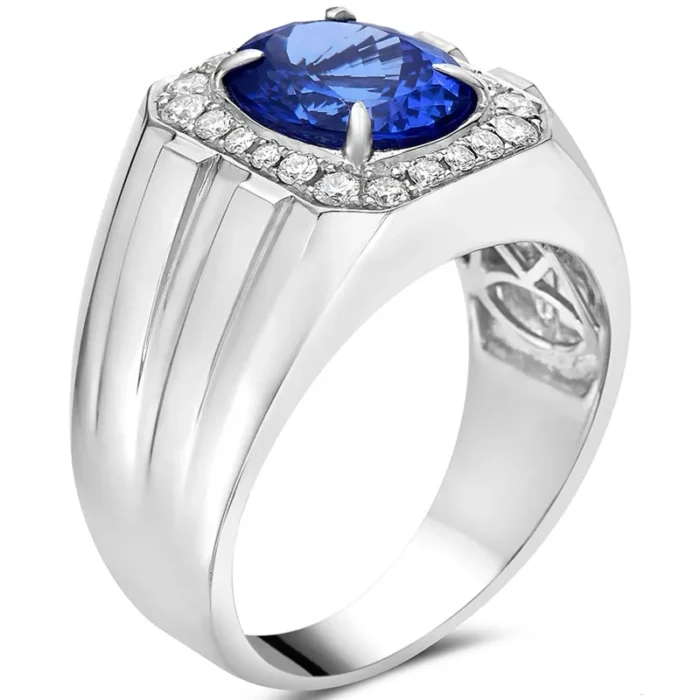 Men’s Sapphire Rings 18K white gold with light blue sapphire and brilliant-cut diamonds model