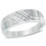 18k men’s diamond ring white gold five-stone front view