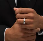 white gold sapphire ring for men 18k front view