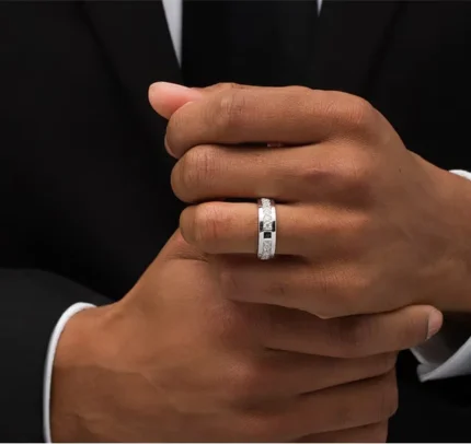 white gold sapphire ring for men 18k front view