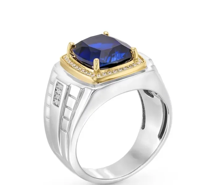 Side view of 18K white gold Men’s Sapphire Rings with sapphire and diamonds RGM17187