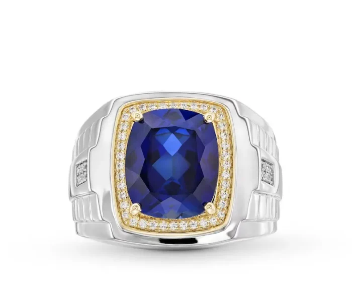 Side view of 18K white gold Men’s Sapphire Rings with sapphire and diamonds RGM17187